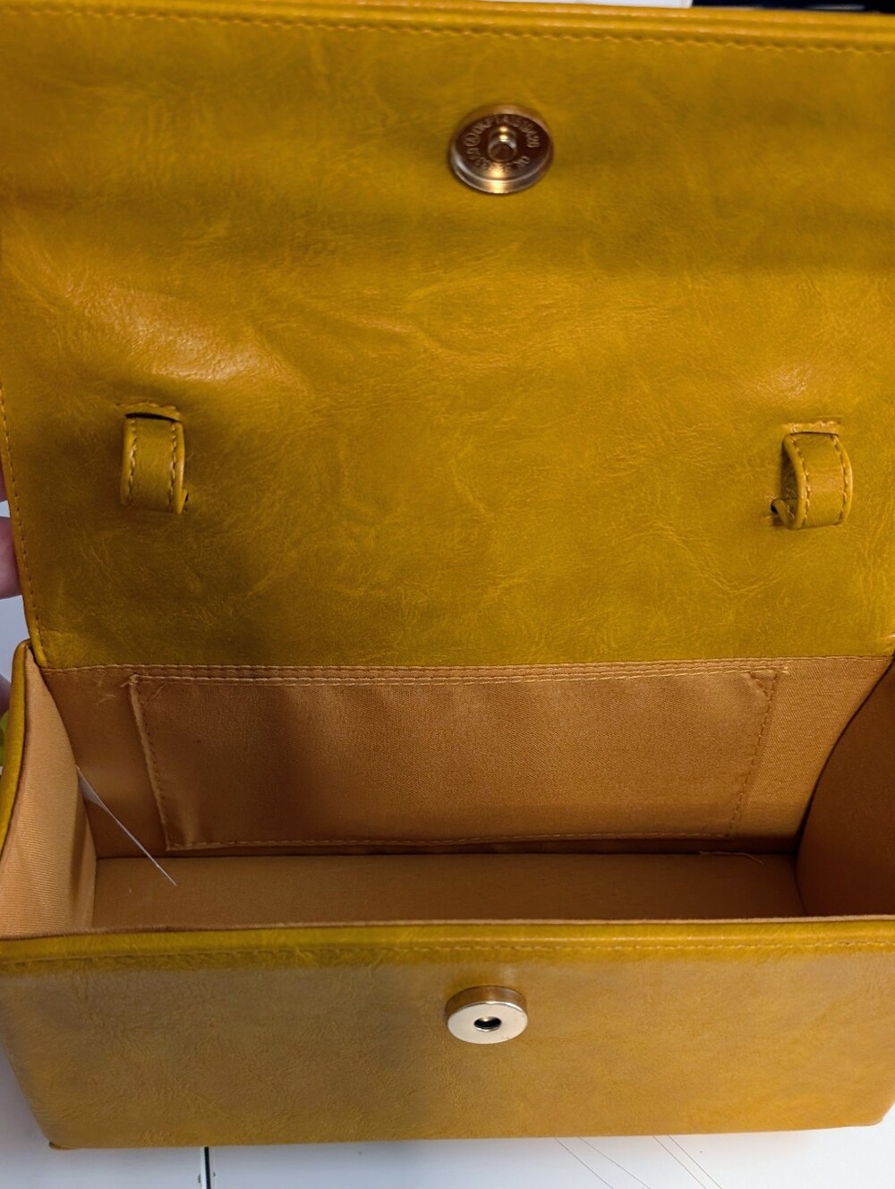 Mustard Yellow Small Front Flap Neon Yellow Chain Handle Shoulder Bag Purse - Picture 5 of 6